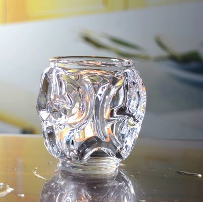Heavy Duty Unique Ribbed Glass Candle Holders , Clear Glass Candle Holder For Tealight