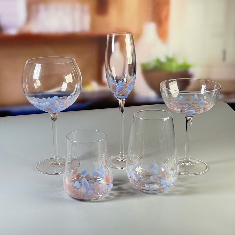 کیفیت Customized Hand Blowned Half-confetti Lead Free Crystal Wine Glass Set کارخانه