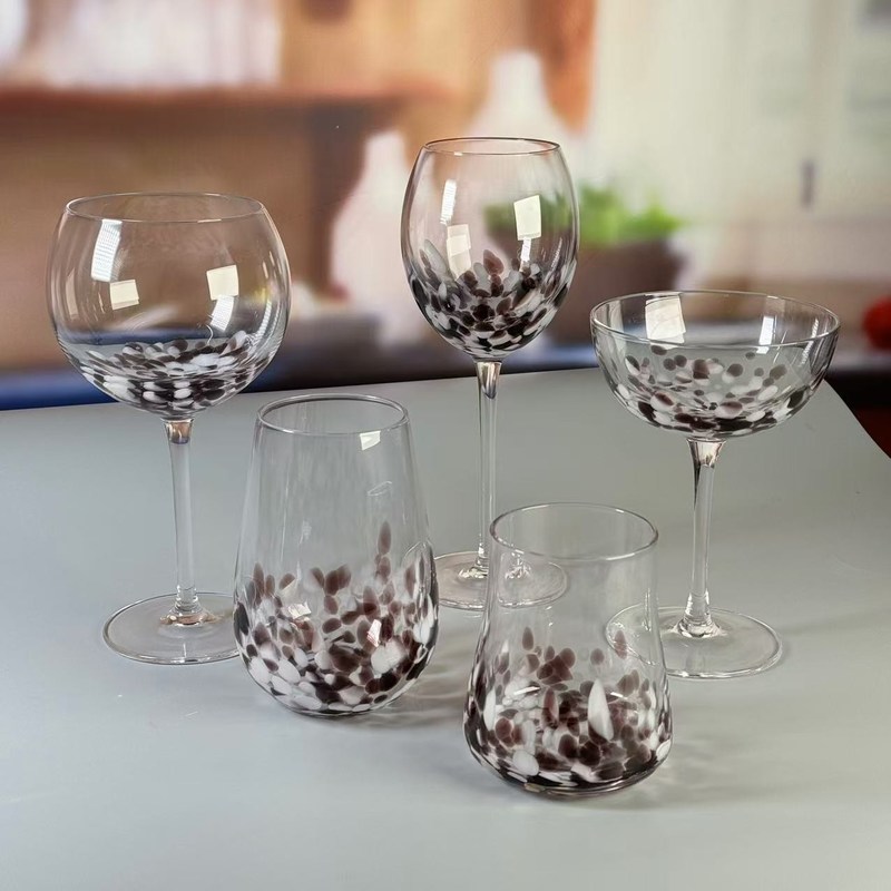 کیفیت Customized Hand Blowned Half-confetti Lead Free Crystal Wine Glass Set کارخانه