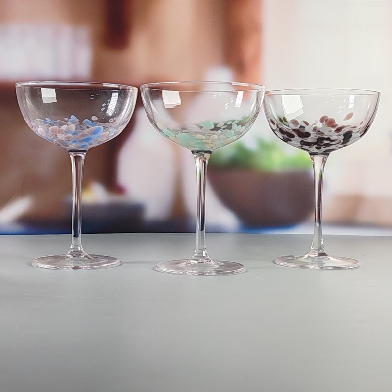 کیفیت Customized Hand Blowned Half-confetti Lead Free Crystal Wine Glass Set کارخانه