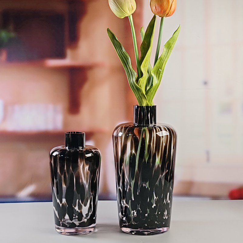 کیفیت Handmade Amber Glass Vase Modern Unique Vase for Table Centerpiece Decorative Flower Vases for Home Office Wedding(S size) کارخانه