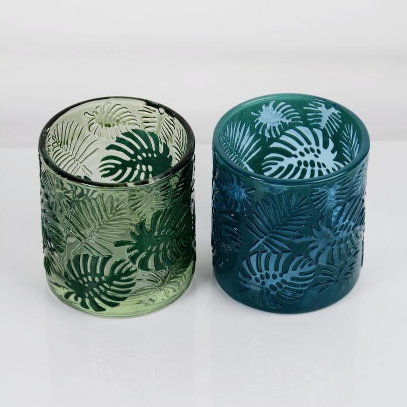 کیفیت Embossed Tropical Monstera Leaf Glass Candle Holder with 200ml Capacity in Lead-Free Crystal Glass کارخانه