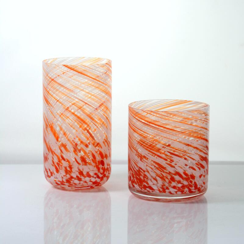 کیفیت Hand-blown Orange Swirl Confetti Glass Cup - Artisan Crafted Drinking Glass for Whiskey and Cocktails کارخانه