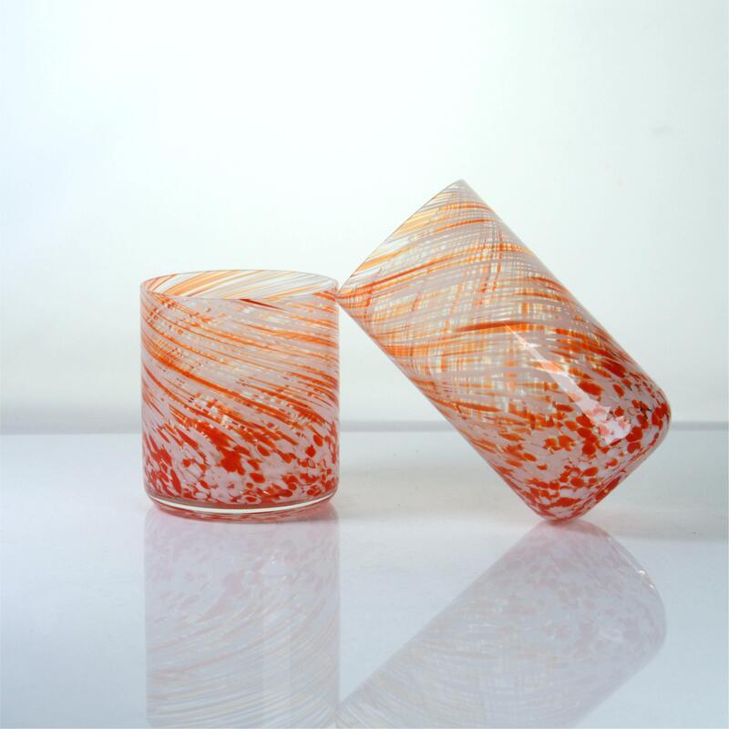 کیفیت Hand-blown Orange Swirl Confetti Glass Cup - Artisan Crafted Drinking Glass for Whiskey and Cocktails کارخانه