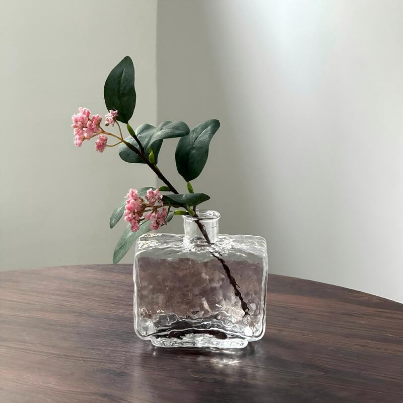 کیفیت Rectangular Clear Hammered Glass Vase - Modern Minimalist Decorative Flower Vase for Table Centerpiece کارخانه