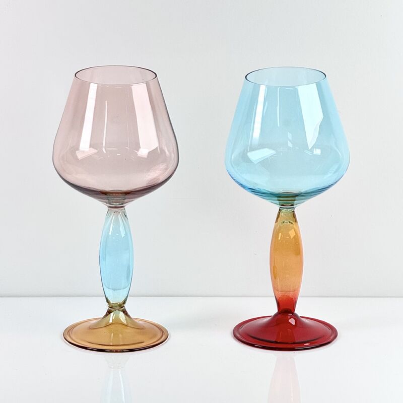 کیفیت Hand-Blown Gradient Color Borosilicate Wine Glasses, Multi-Color Artistic Stem Goblets for Wine, Cocktail, Home Bar & Party Decor کارخانه