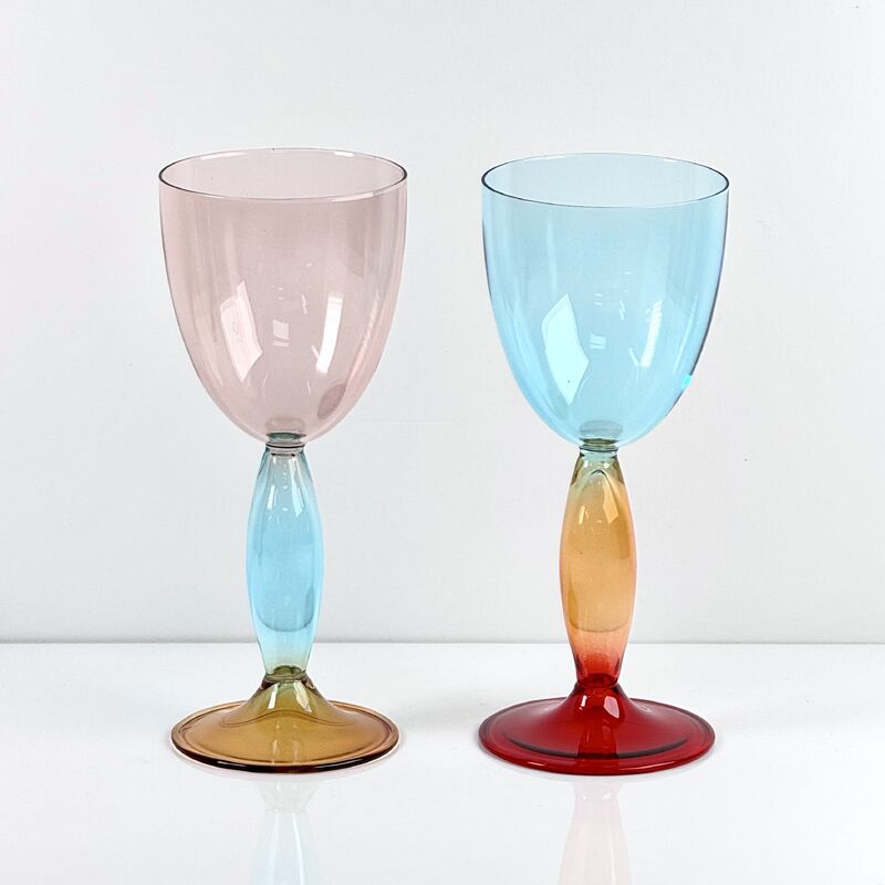 کیفیت Hand-Blown Gradient Color Borosilicate Wine Glasses, Multi-Color Artistic Stem Goblets for Wine, Cocktail, Home Bar & Party Decor کارخانه