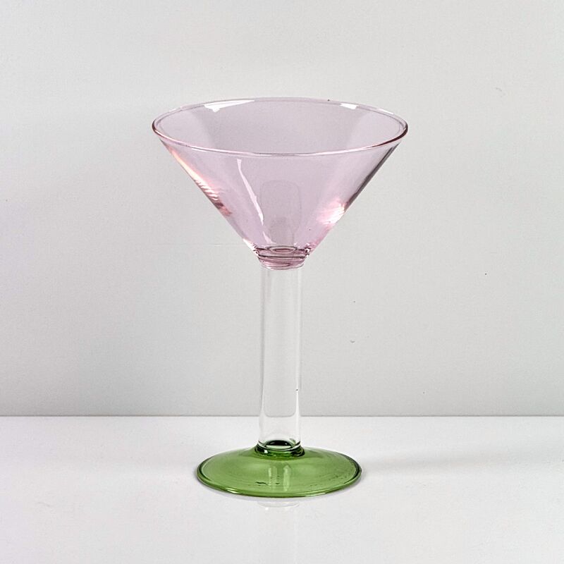 کیفیت Hand Blown Borosilicate Stemmed Wine & Cocktail Glass Set, Pink Bowl with Green Hollow Stem Base, Colored Spray Tinted Art Goblets for Bar, Wedding & Table Decor کارخانه
