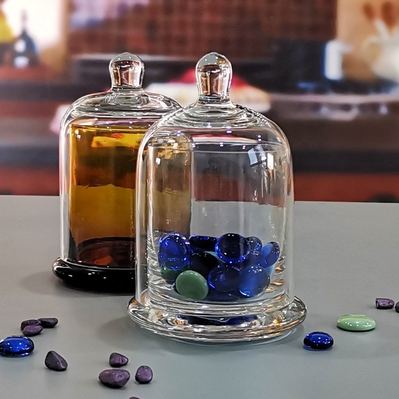 کیفیت Customized Color Glass Cloche Jar with Bell Dome Glass Lid For Candle Wax کارخانه