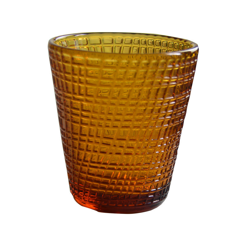 کیفیت Embossed Linen Pattern Solid Amber Glass Tea Light Holders کارخانه