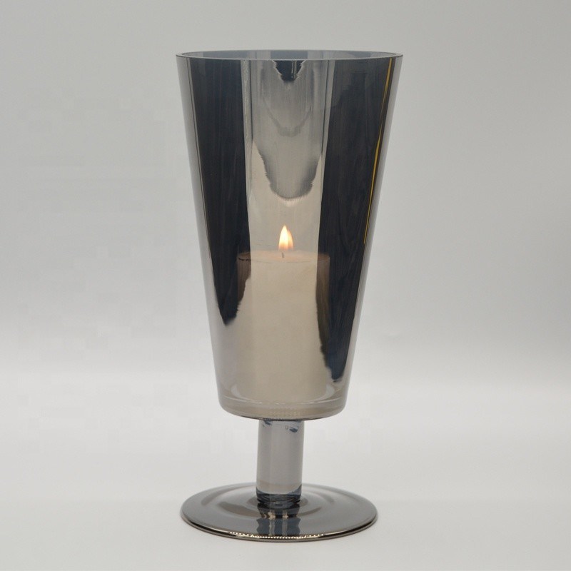 کیفیت Stemed Electroplated Grey Glass Candle Holder Centerpieces کارخانه