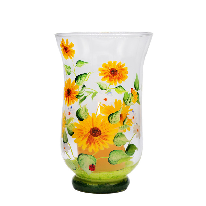 کیفیت Hand Painted Sunflower Pattern Glass Candle Holders For Home کارخانه
