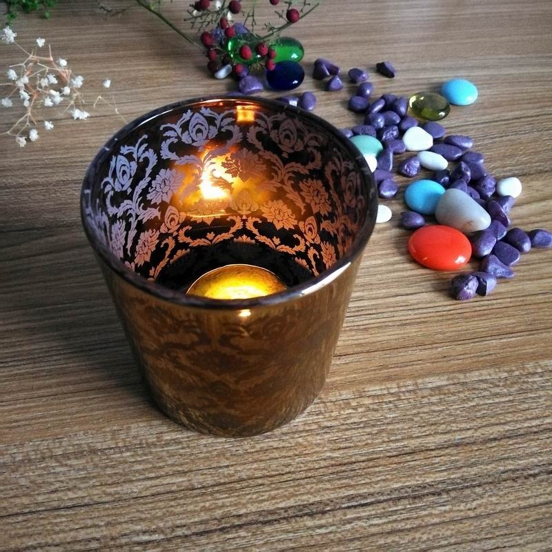 کیفیت Copper Glass Candle Holders With Laser Engrave Pattern کارخانه