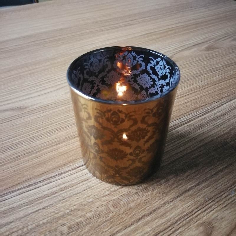 کیفیت Copper Glass Candle Holders With Laser Engrave Pattern کارخانه