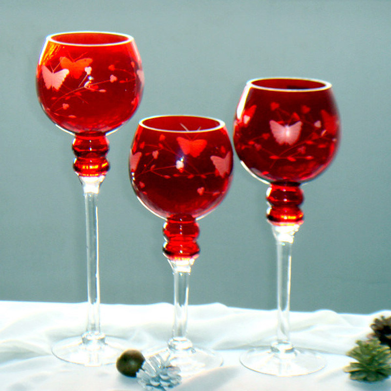 کیفیت Tulip Shape Long Stem Candle Holders With Engrave Pattern کارخانه