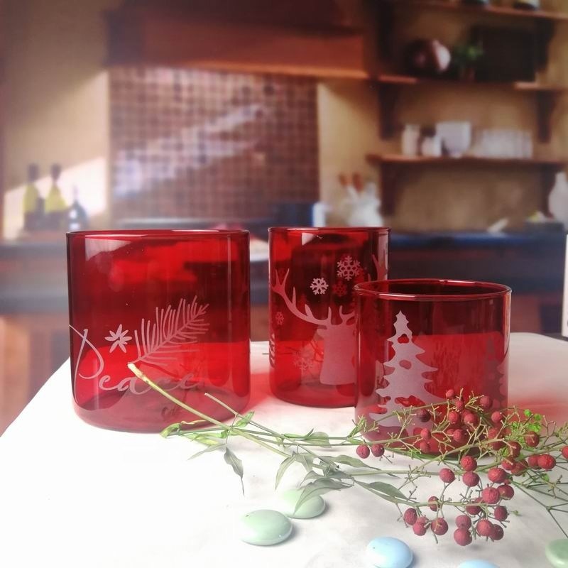 کیفیت Brosilicate Glass Candle Holders With Etched Christmas Pattern کارخانه