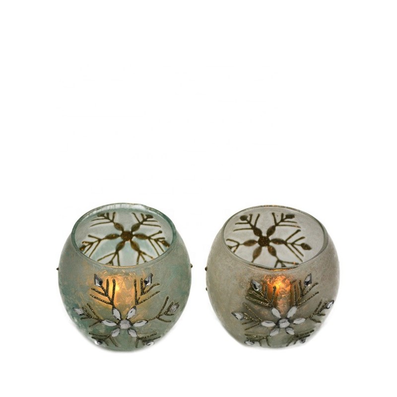 کیفیت Handpainted Christmas Snowflake Glass Cylinder Candle Holders کارخانه