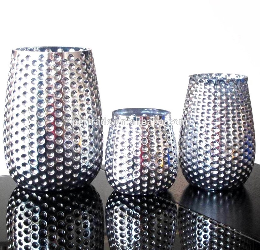 کیفیت 3 Size Silver Color Egg Shape Glass Candle Holders کارخانه