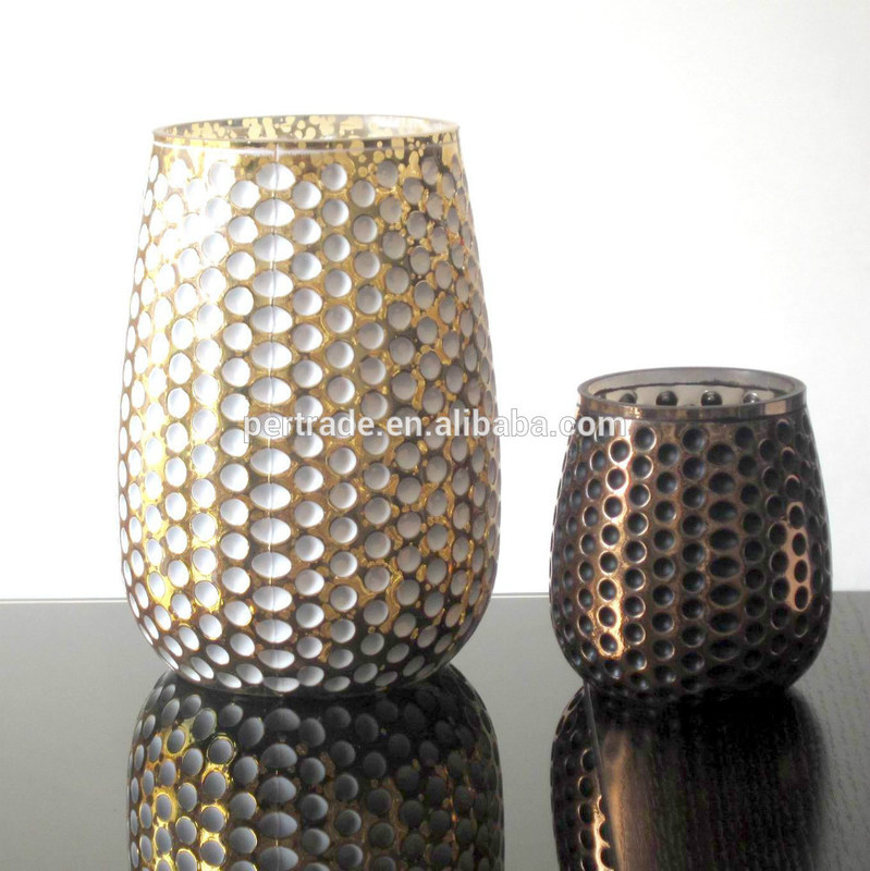 کیفیت 3 Size Silver Color Egg Shape Glass Candle Holders کارخانه