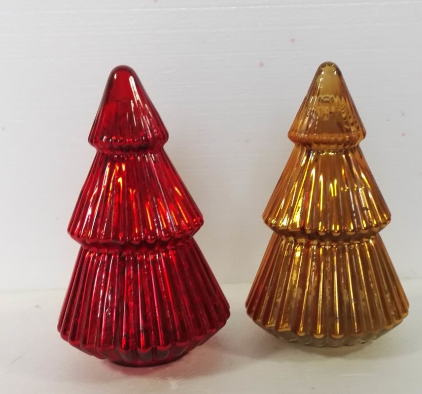 کیفیت Handblown LED Holiday Glass Candle Holders Christmas Tree Pattern کارخانه