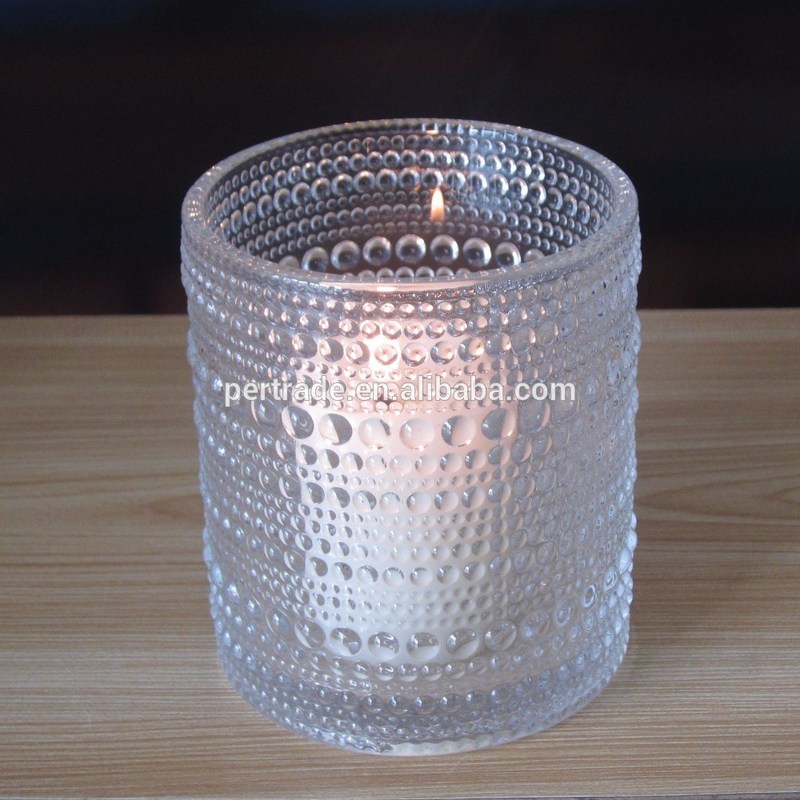 کیفیت Customized Embossed Beads Strings Glass Votive Candle Holders ,  Glass Cylinder Candle Holders کارخانه
