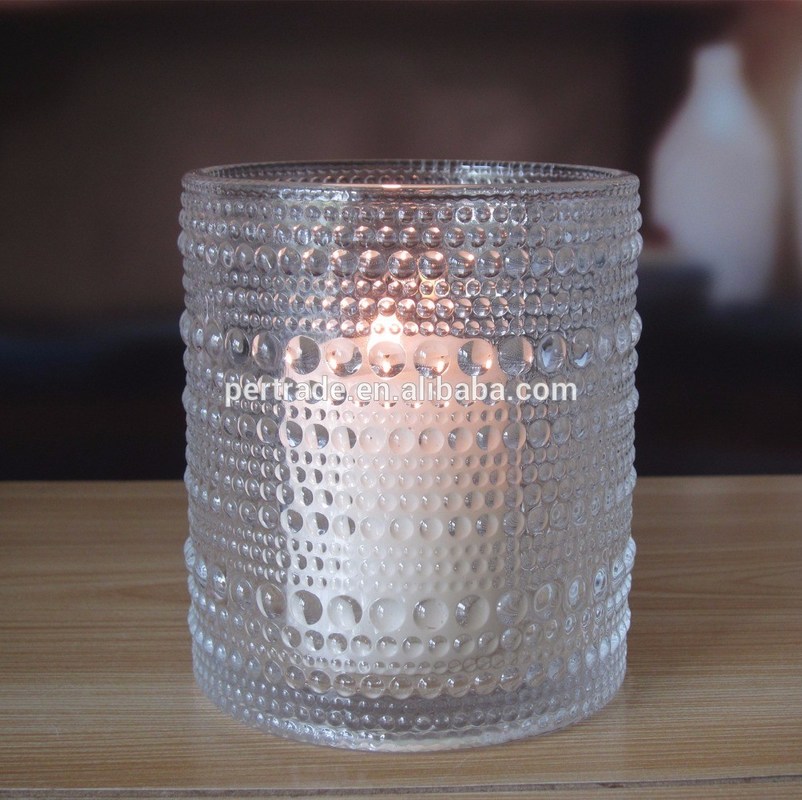 کیفیت Customized Embossed Beads Strings Glass Votive Candle Holders ,  Glass Cylinder Candle Holders کارخانه