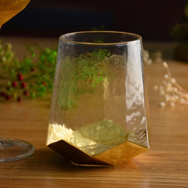 کیفیت Customize Stemless Gold Foil Decorated Crystal Wine Glass کارخانه