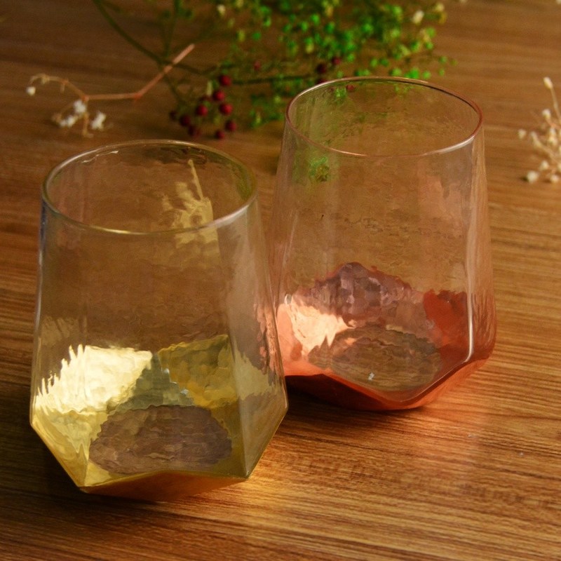 کیفیت Customize Stemless Gold Foil Decorated Crystal Wine Glass کارخانه