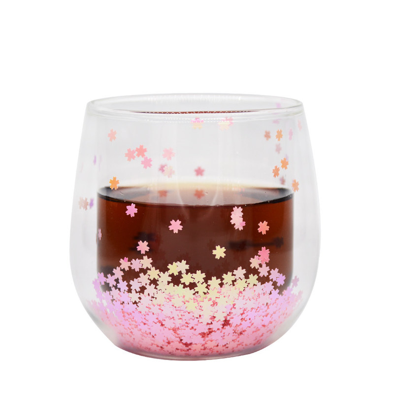 کیفیت Customized Double Wall Glass Coffee Cup Decorative Glitter Tumbler Drinking Glasses کارخانه