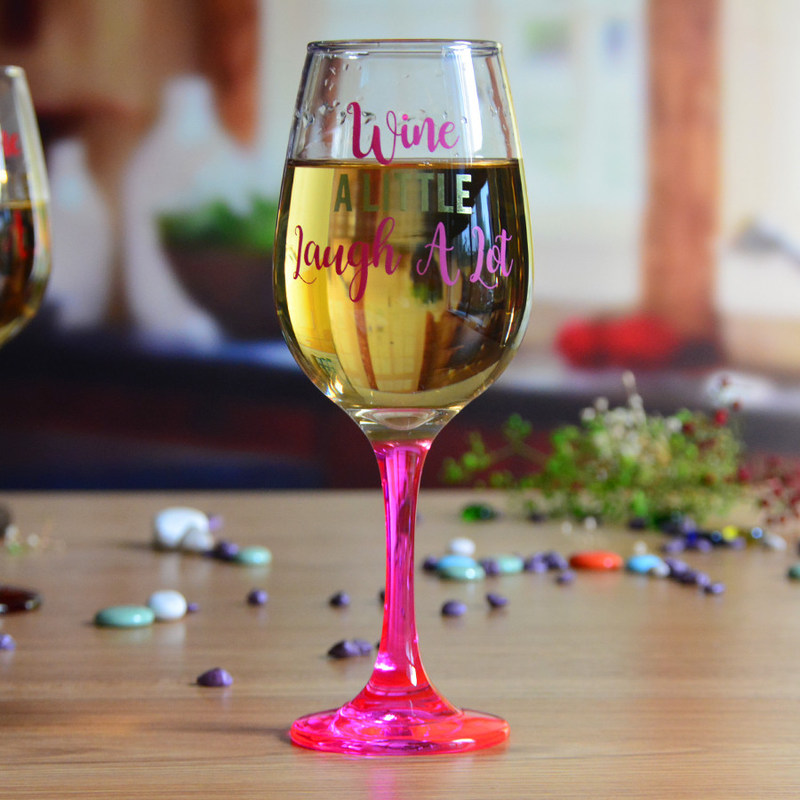 کیفیت 340ml Crystal Wine Glass With Funny Fonts Decal Decoration کارخانه