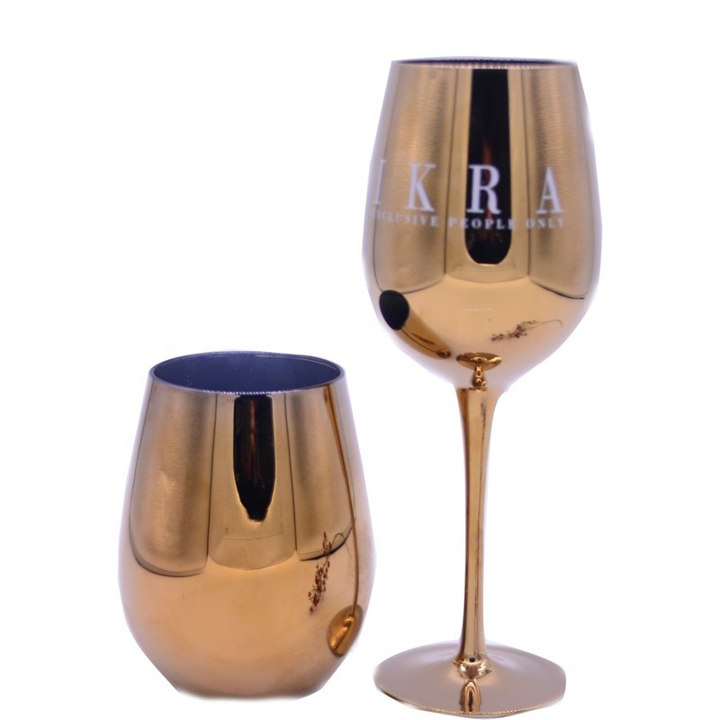 کیفیت Gold Plated 16oz Crystal Wine Glass With Decal Logo For Gift کارخانه