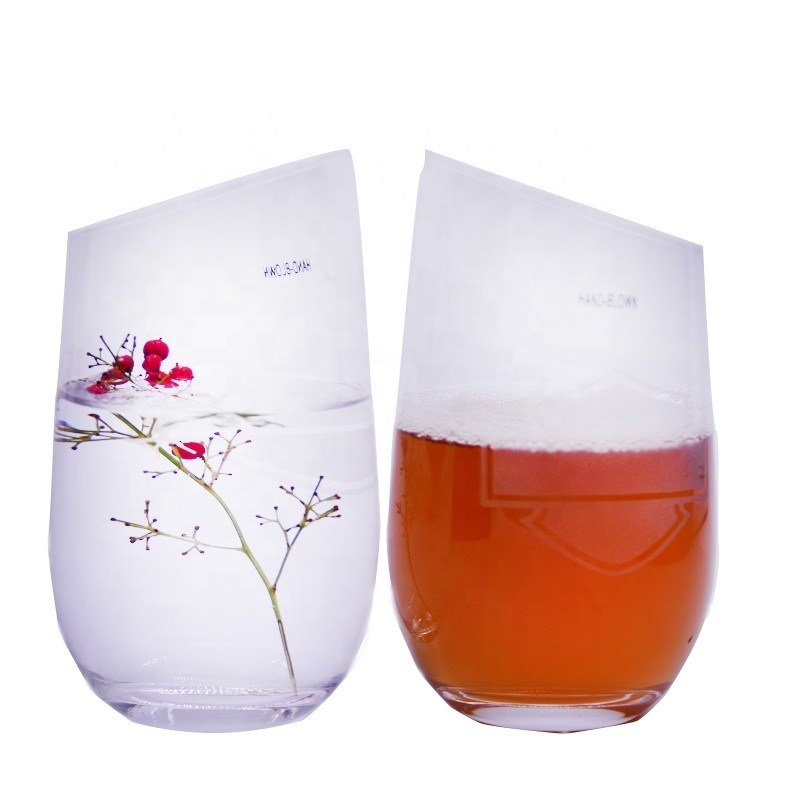 کیفیت Bevel Oblique Edge Stemless Crystal Wine Glass With Angle Top کارخانه