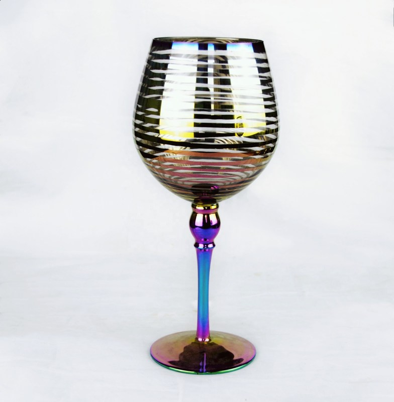 کیفیت Laser Circles Pattern Iridescent Crystal Wine Glass With Pearl Stem کارخانه