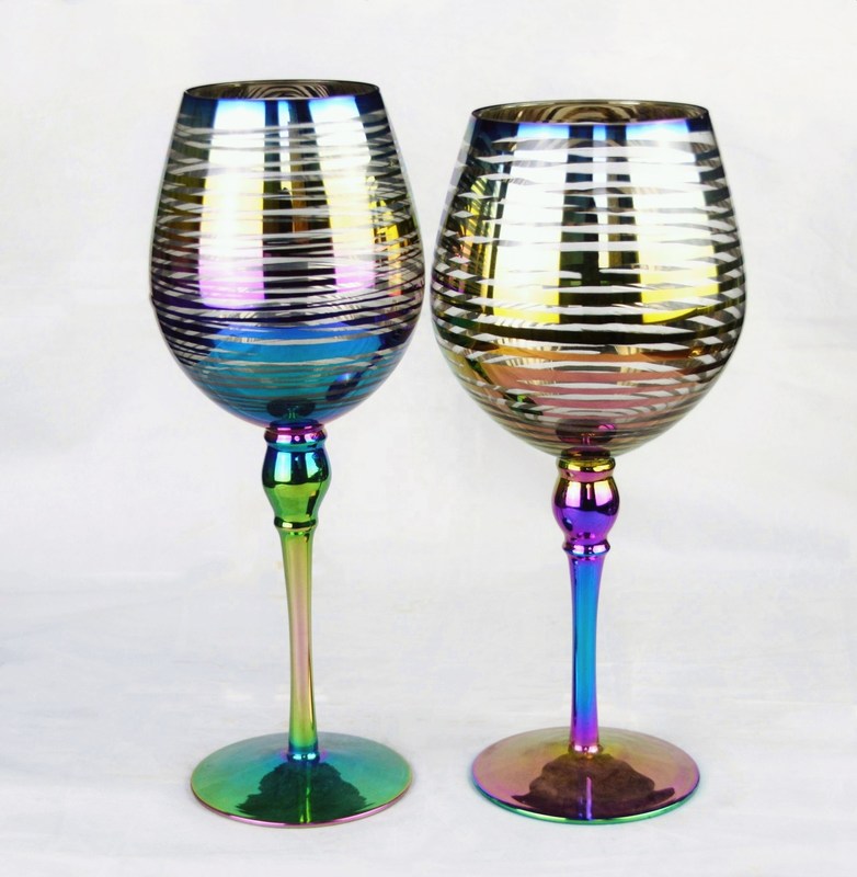 کیفیت Laser Circles Pattern Iridescent Crystal Wine Glass With Pearl Stem کارخانه