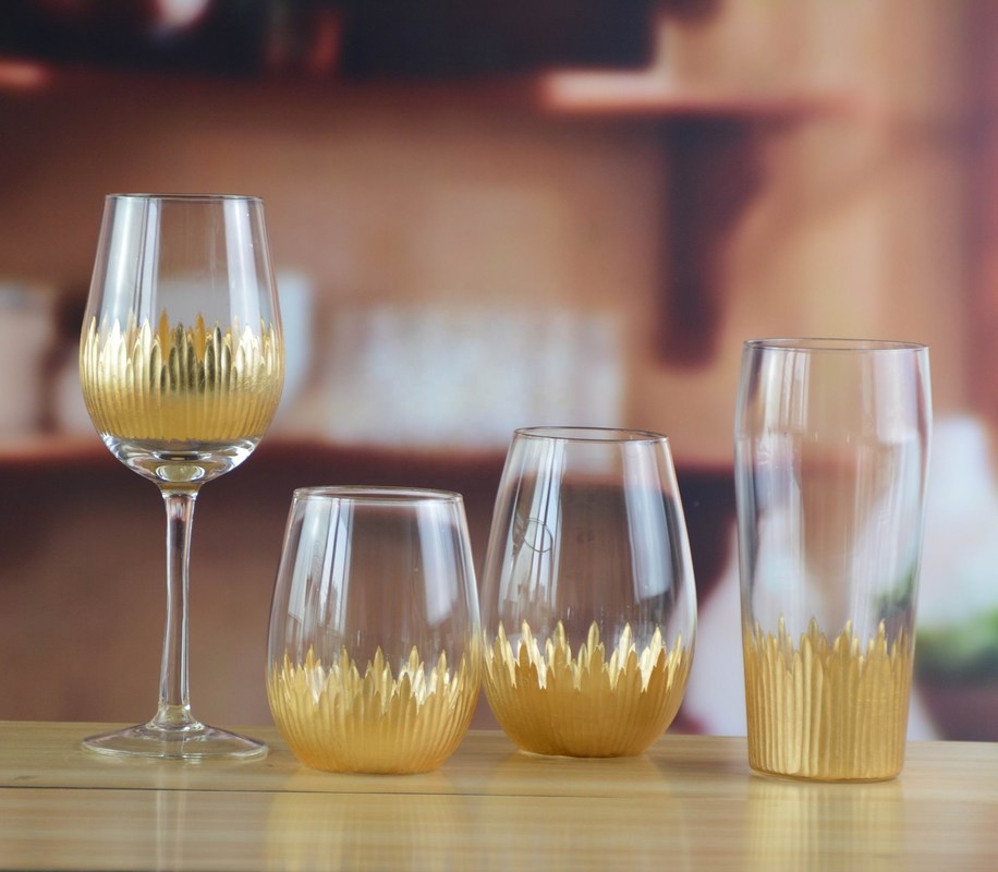 کیفیت 450ml Gold Cutted Honeycomb Stemless Crystal Wine Glass کارخانه