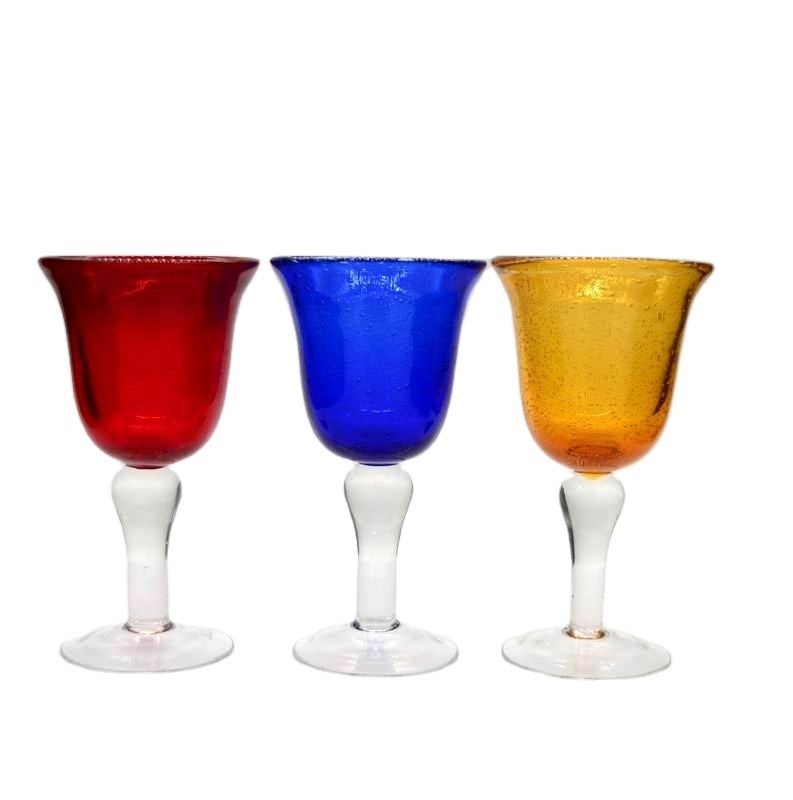 کیفیت Handblown Solid Color Mexican Bubbles Goblet Crystal Wine Glass کارخانه