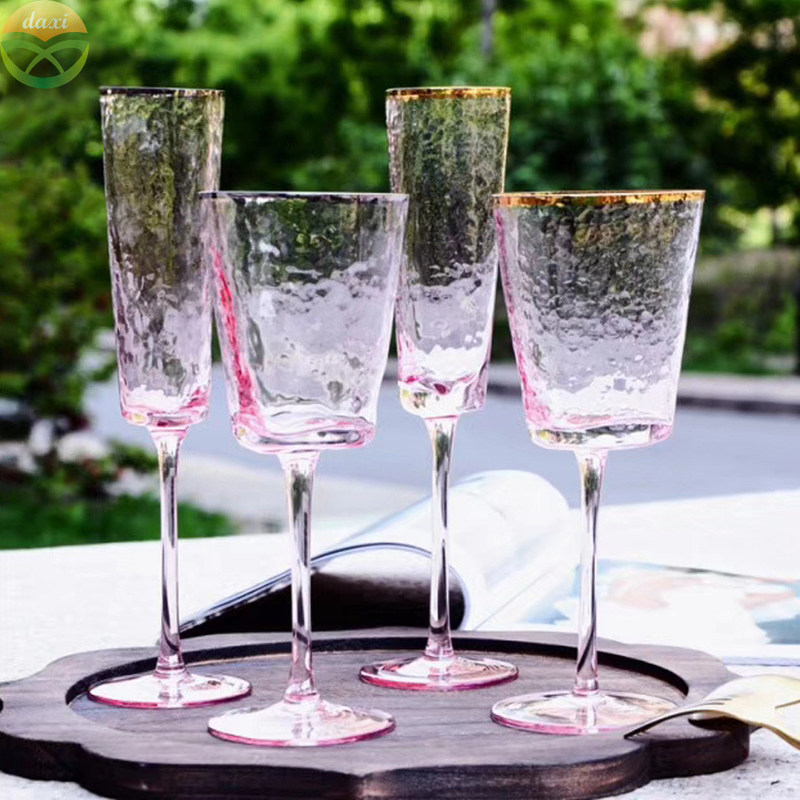 کیفیت Hammer Texture Crystal Wine Glass In Triangle Shape کارخانه
