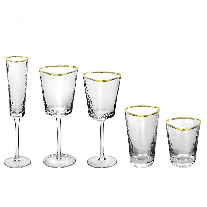 کیفیت Hammer Texture Crystal Wine Glass In Triangle Shape کارخانه