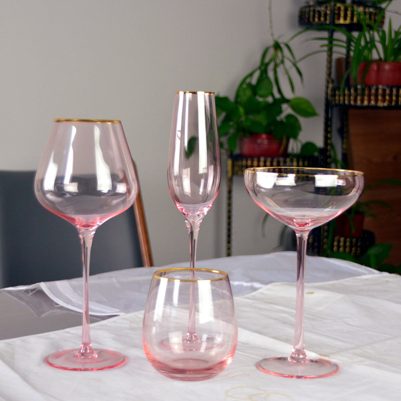 کیفیت Gold Rim Pink Crystal Wine Glass For Holiday Party کارخانه