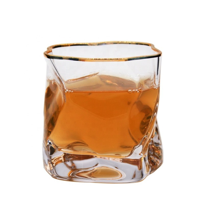 کیفیت Irregular Handmade Whiskey Glass With Gold Rim کارخانه