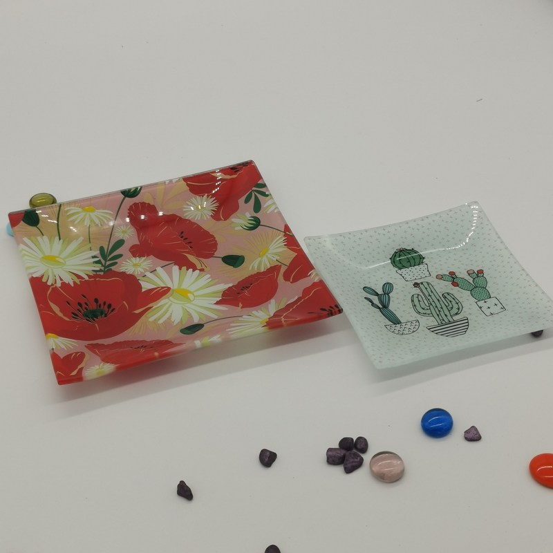 کیفیت Customize Color Ins Cactus Square Glass Dinner Plates کارخانه