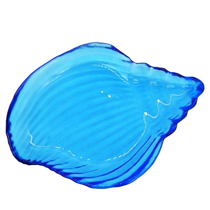 کیفیت Ocean Series Sea Shell Blue Glass Charger Plate For Dessert کارخانه