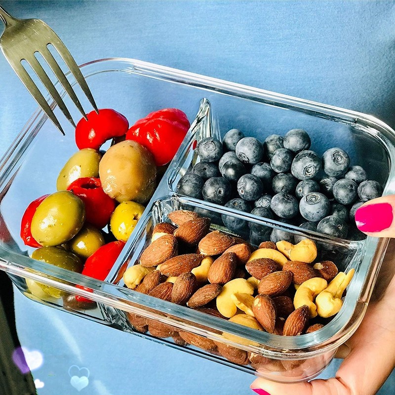 کیفیت Borosilicate Pressed Glass Lunch Boxes With Locking Lids کارخانه