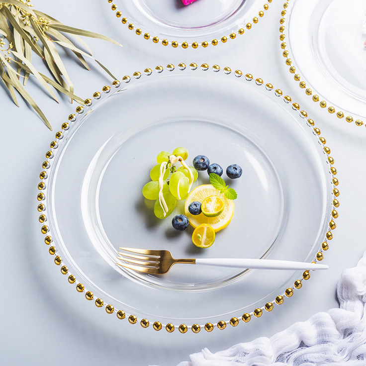 کیفیت Gold Decorated Glass Charger Plates کارخانه