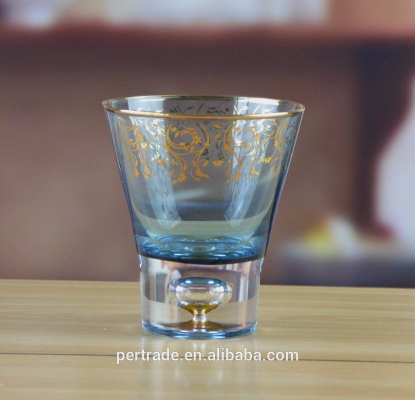 کیفیت Blue Color Golden Rim Stemless Crystal Cocktail Glasses کارخانه