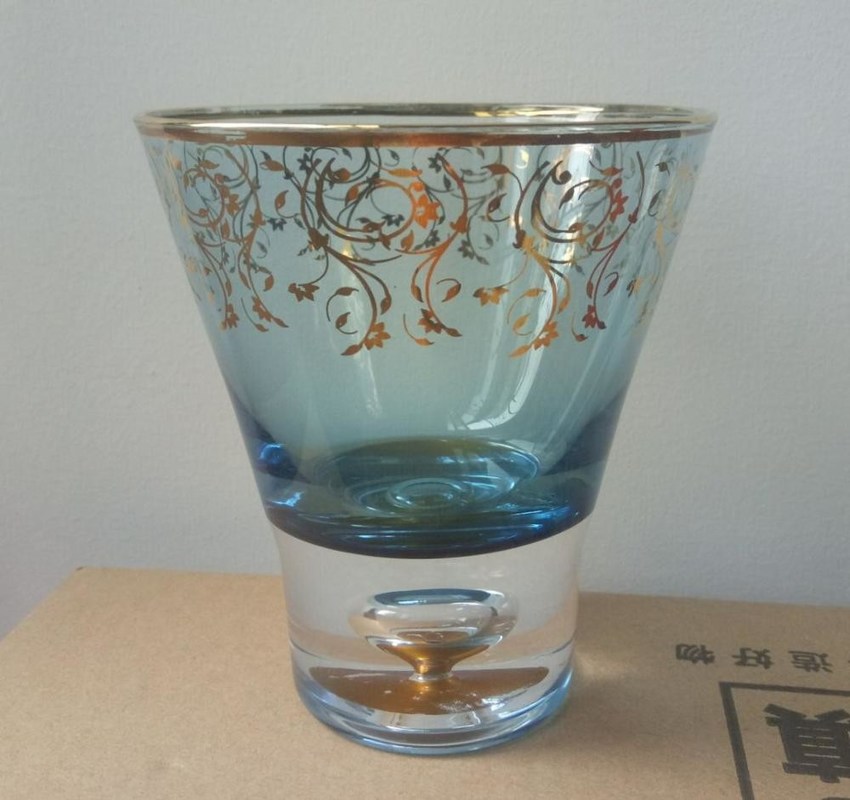 کیفیت Blue Color Golden Rim Stemless Crystal Cocktail Glasses کارخانه