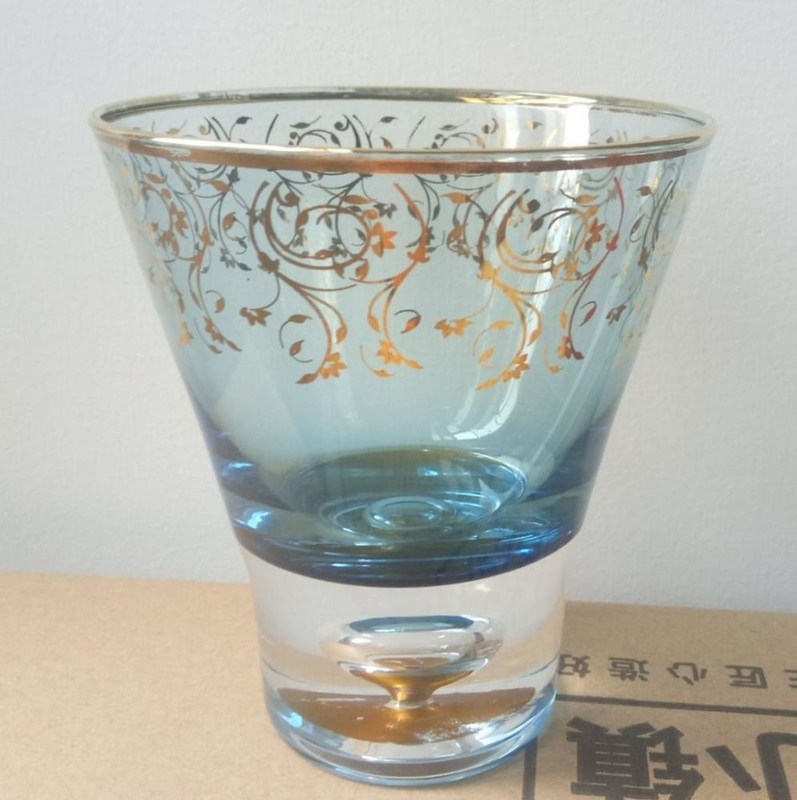 کیفیت Blue Color Golden Rim Stemless Crystal Cocktail Glasses کارخانه