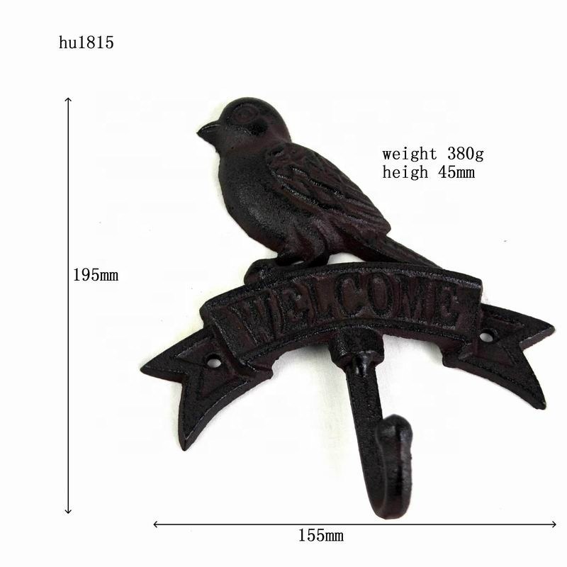 کیفیت Antique Wall Mount Bird shape Black Iron Coat Hooks کارخانه