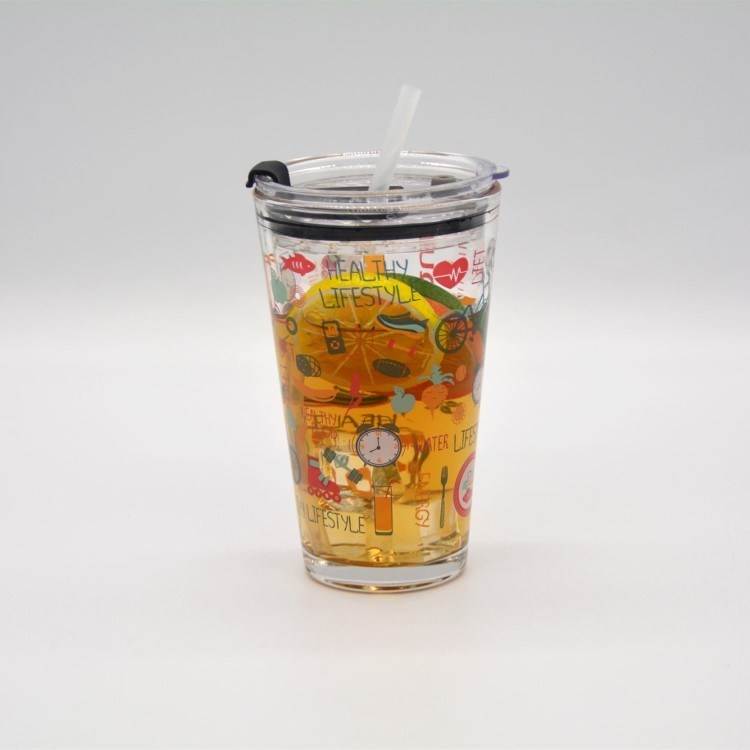 کیفیت Decorated Pint Ice Tea Glass Cup With Lid And Silicate Straw Cocktail Tumbler Drinking Glasses کارخانه
