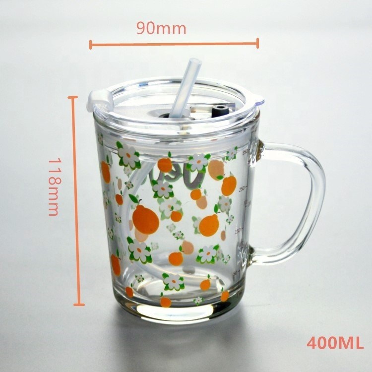 کیفیت Cartoon Crystal Drinking Glass With Lid And Silicate Straw کارخانه
